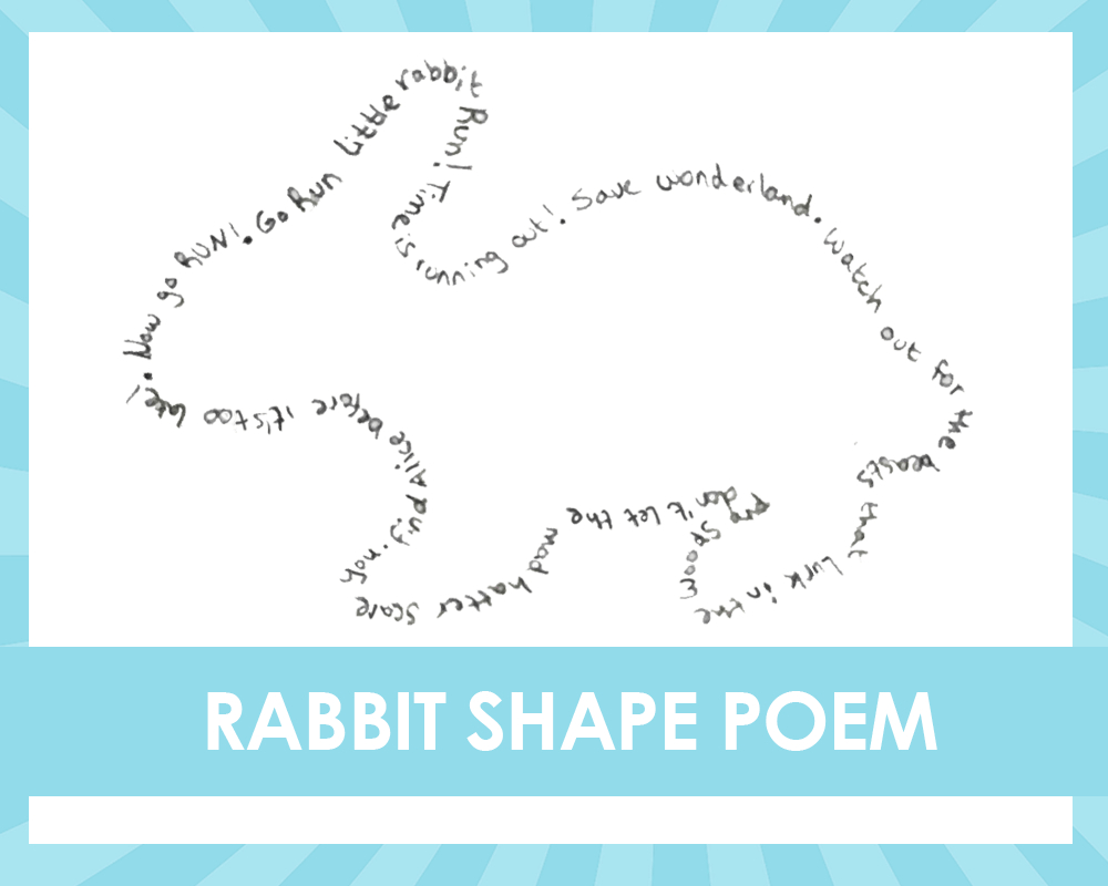 Alice in the wonderland shape poetry writing activity rabbit shape poem